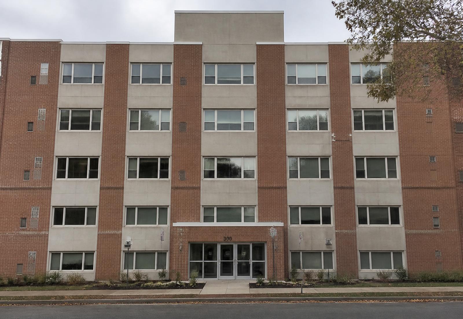 Repeating punched-opening aluminum windows across a multi-family building elevation